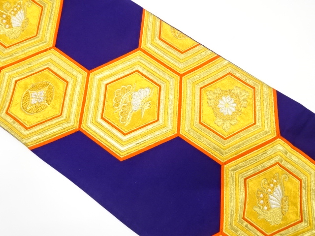 JAPANESE KIMONO / ANTIQUE FUKURO OBI / SILK / WOVEN KIKKO PATTERN